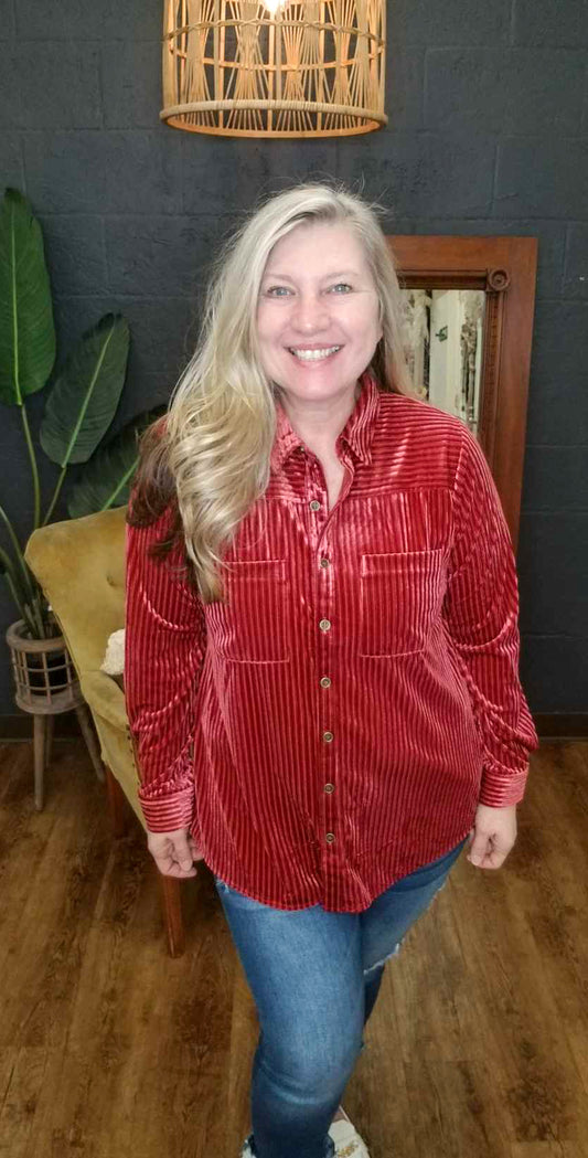 The Cassidy Berry Velvet Button-Down Shirt (Small to 2XL)