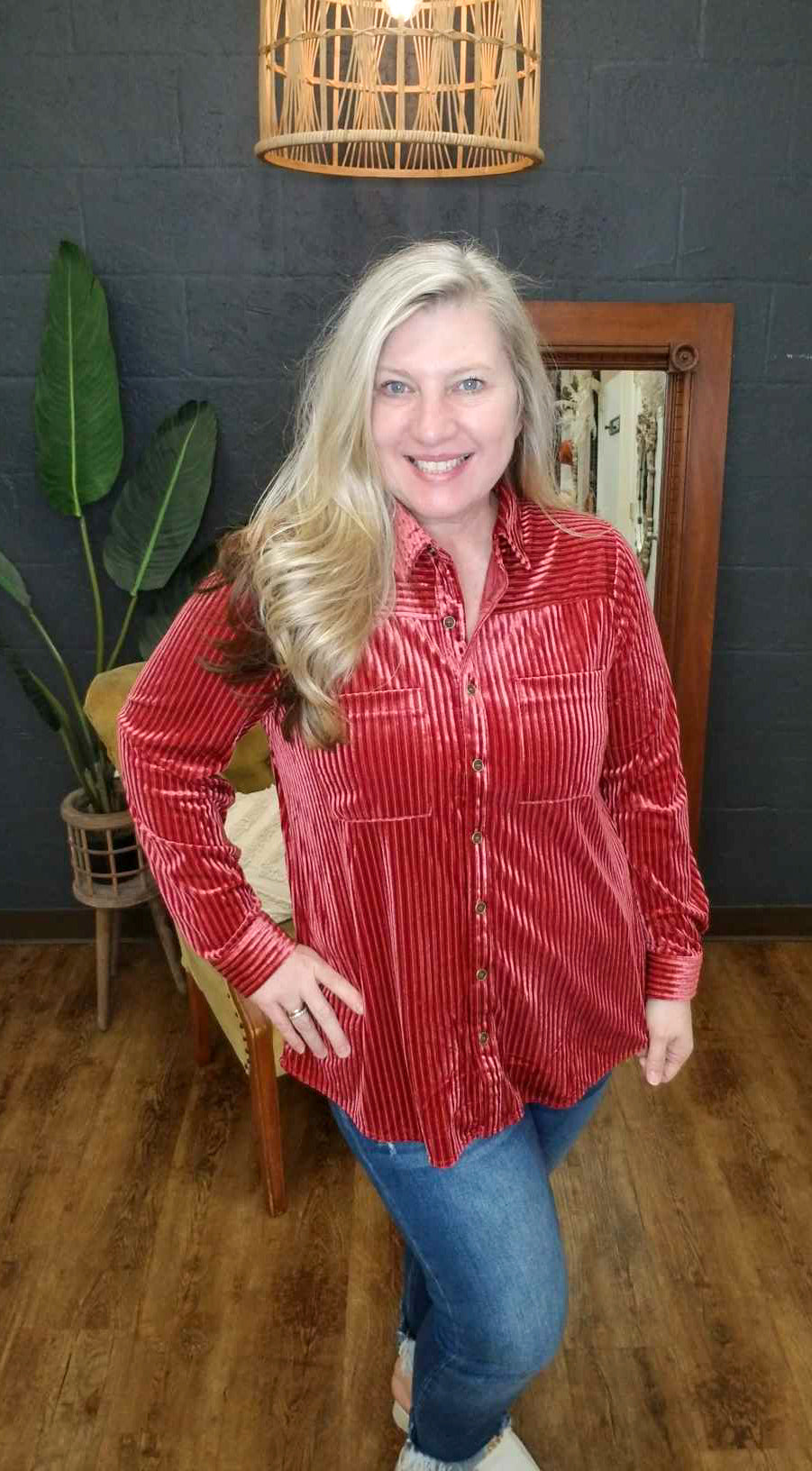 The Cassidy Berry Velvet Button-Down Shirt (Small to 2XL)