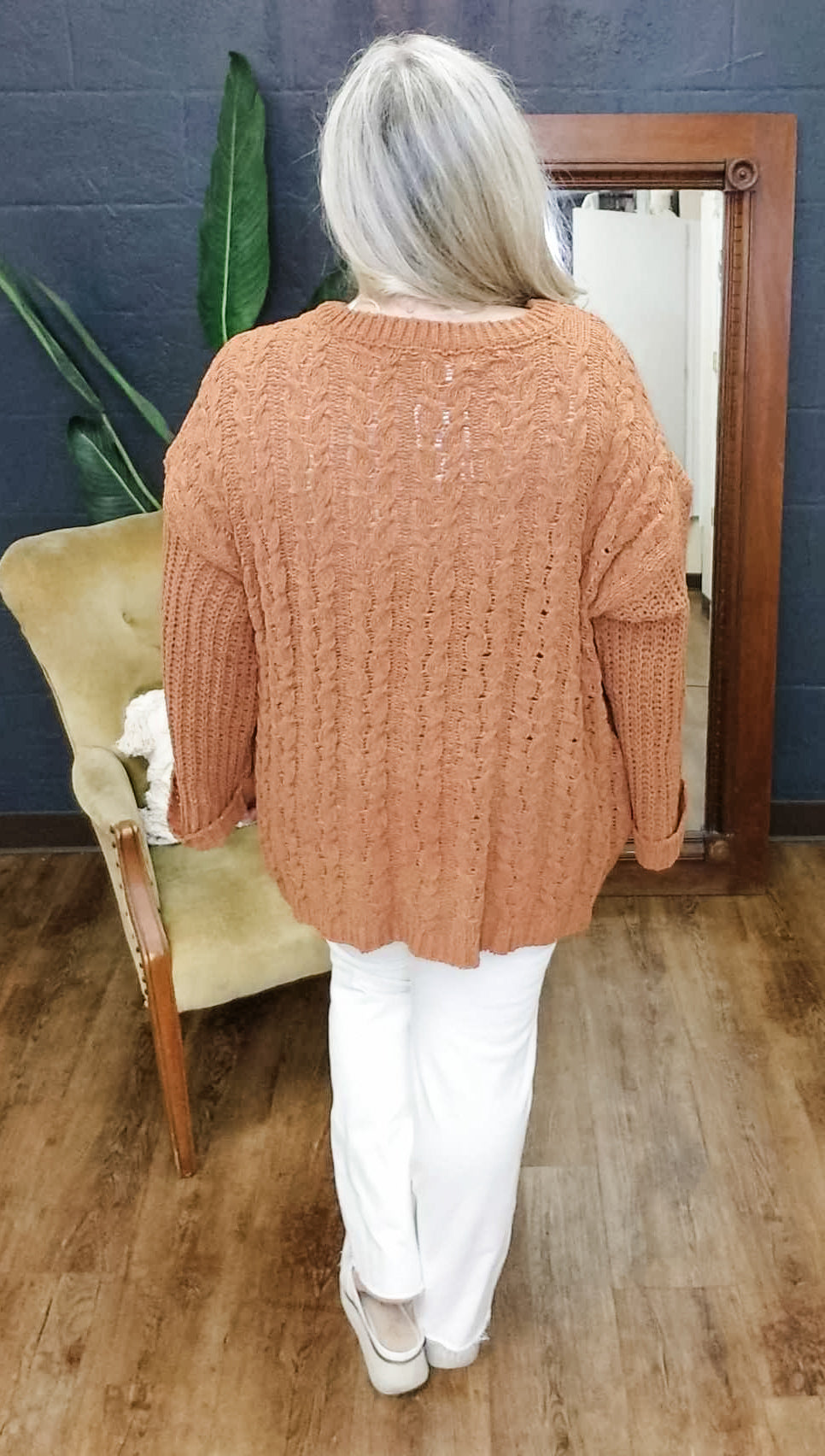 Falling For You Camel Cuffed Long Sleeve Knit Sweater (XL to 2XL)