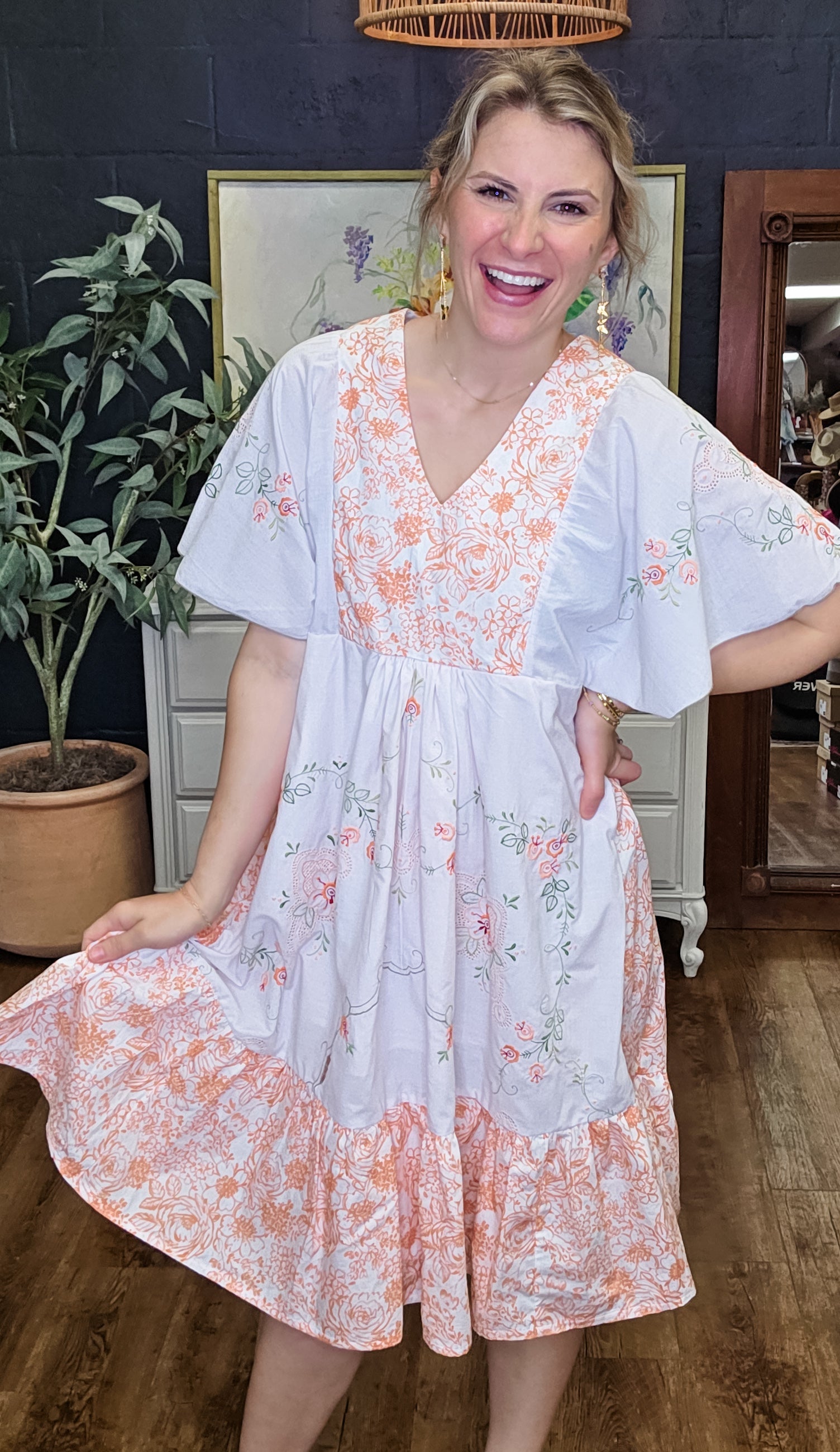 The Southern Belle Dress In Peach Floral Print The Southern Belle Dress In Peach Floral Print