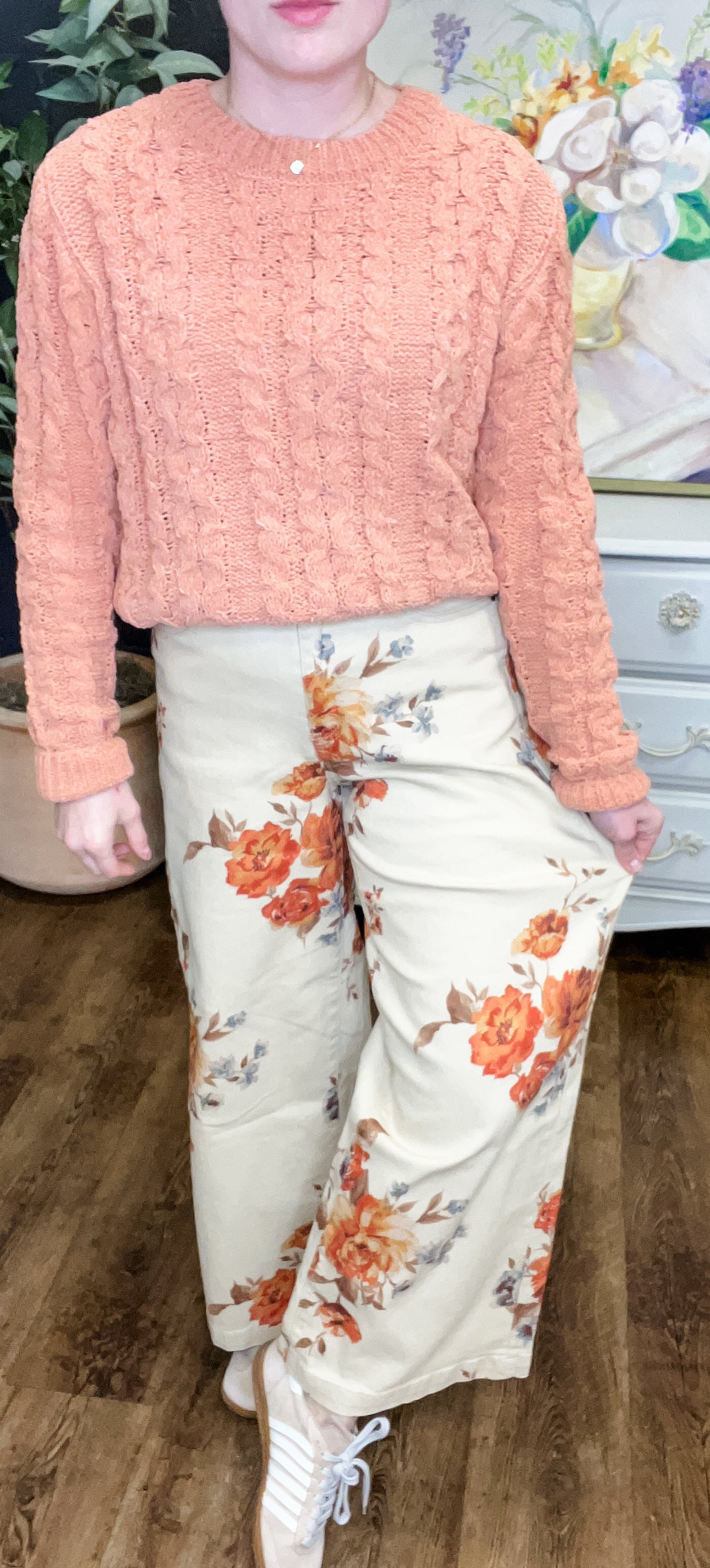 Pruising You Floral Print Washed Straight Leg Pant (Small to Large)