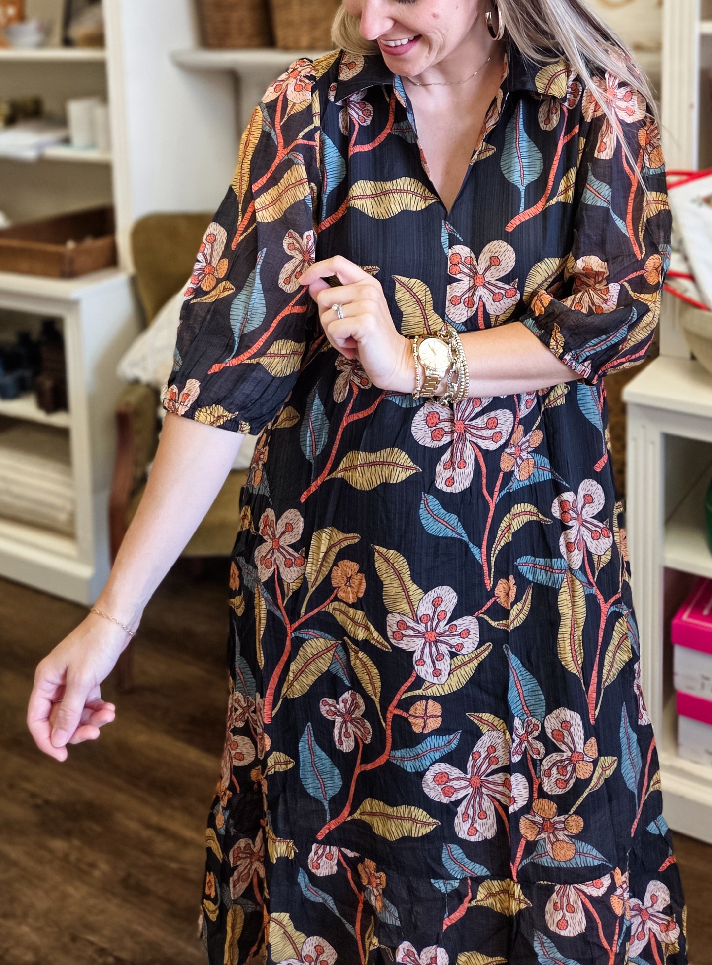 Pure Joy Floral Midi Length Dress (Small to 2XL)