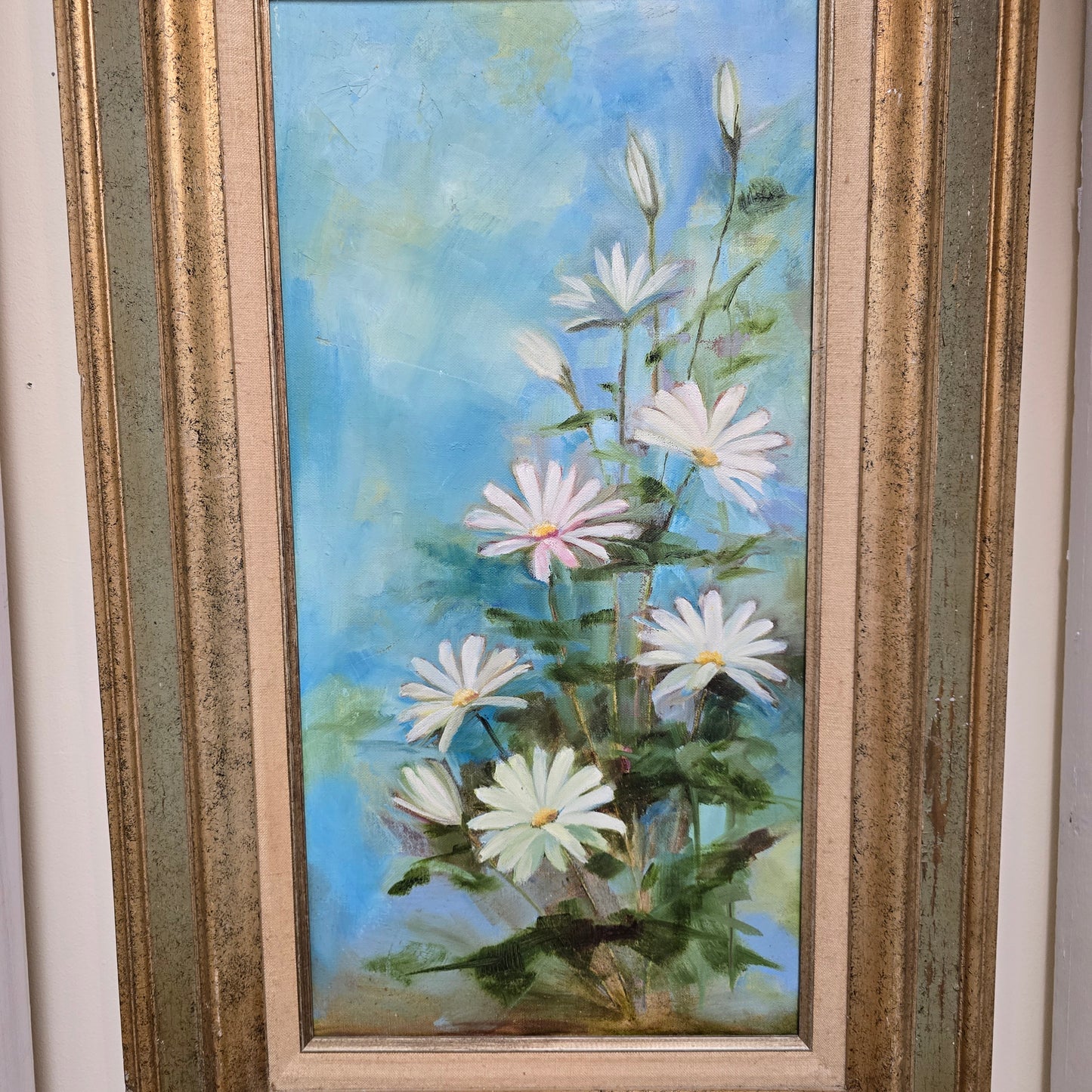 Vintage Painting of Daisies on Canvas