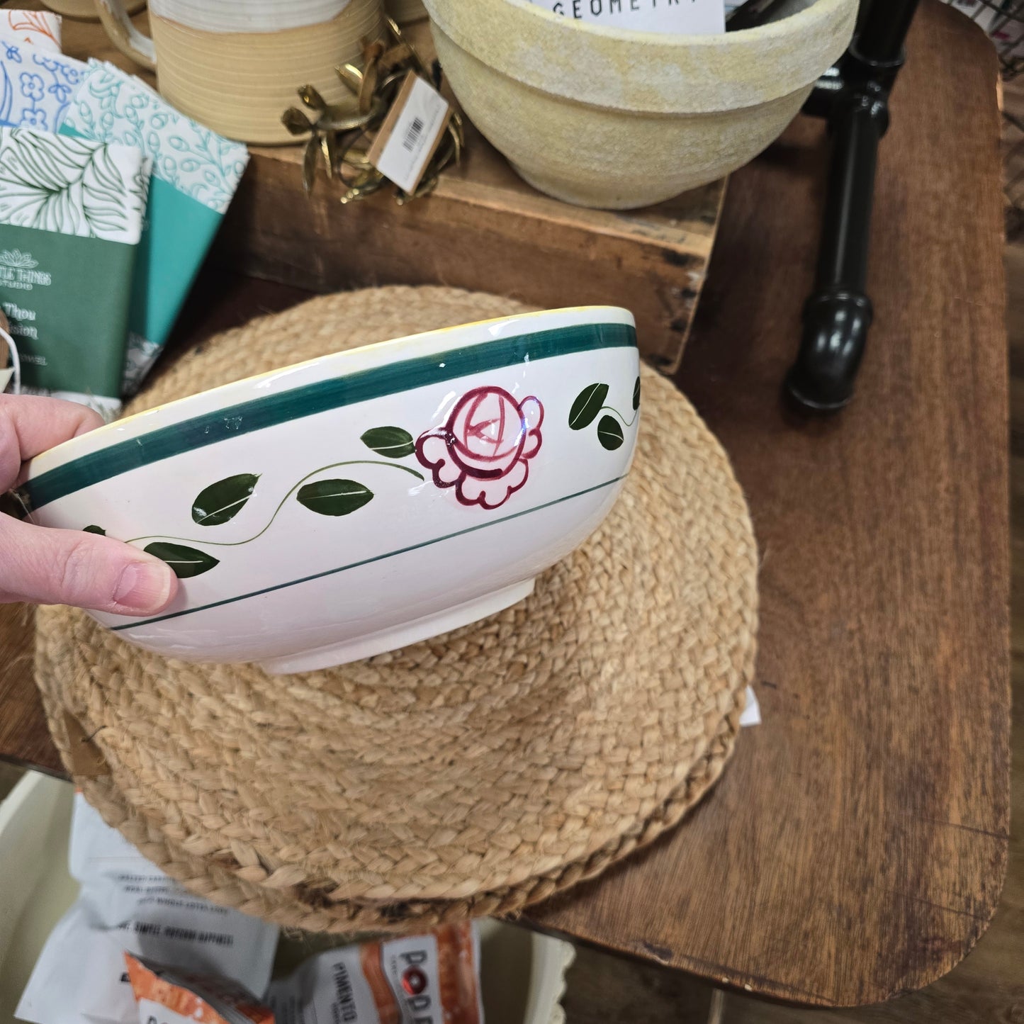 Pennsylvania Dutch Folk Art Hand Painted Serving Bowl