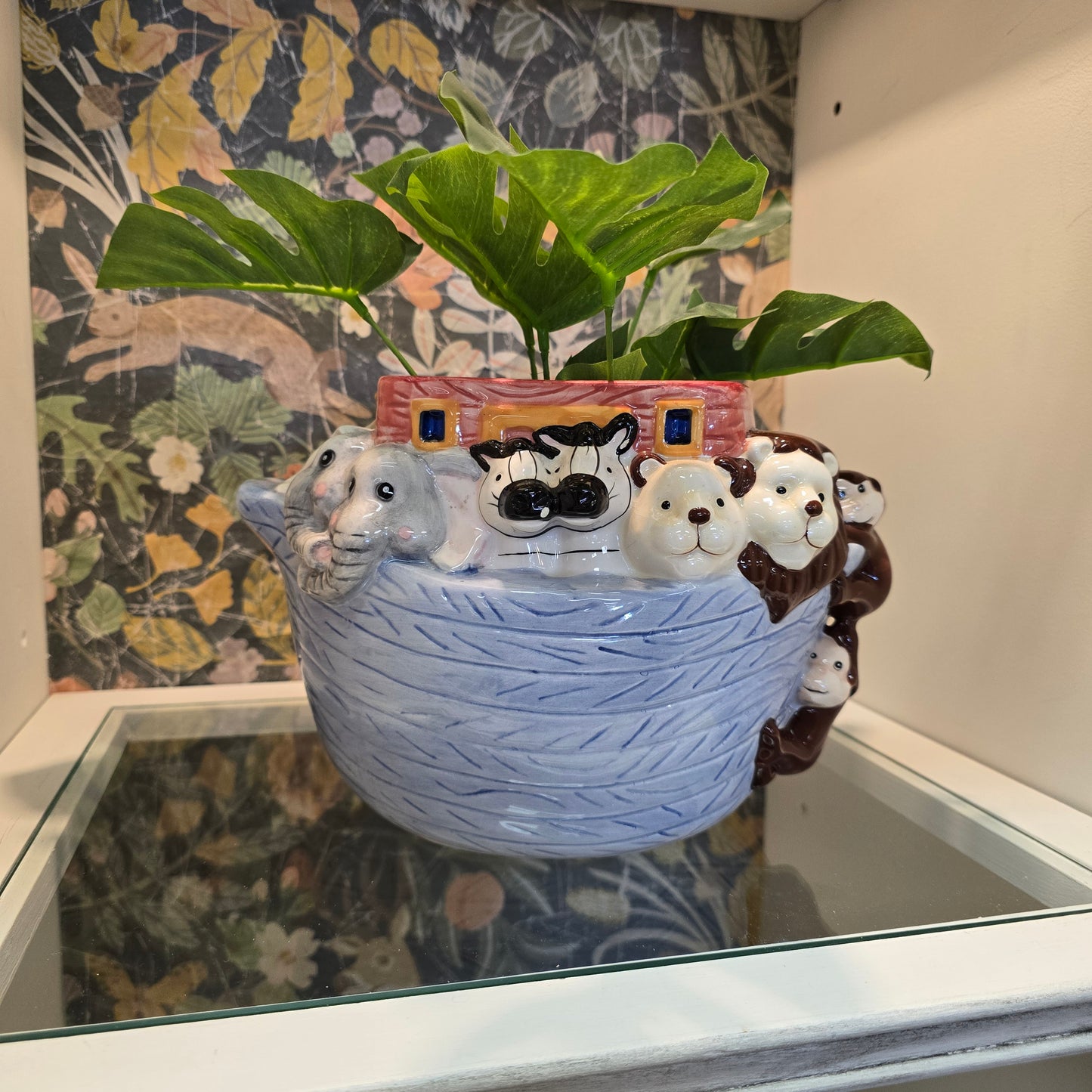 Noah's Ark Planter with Faux Plant