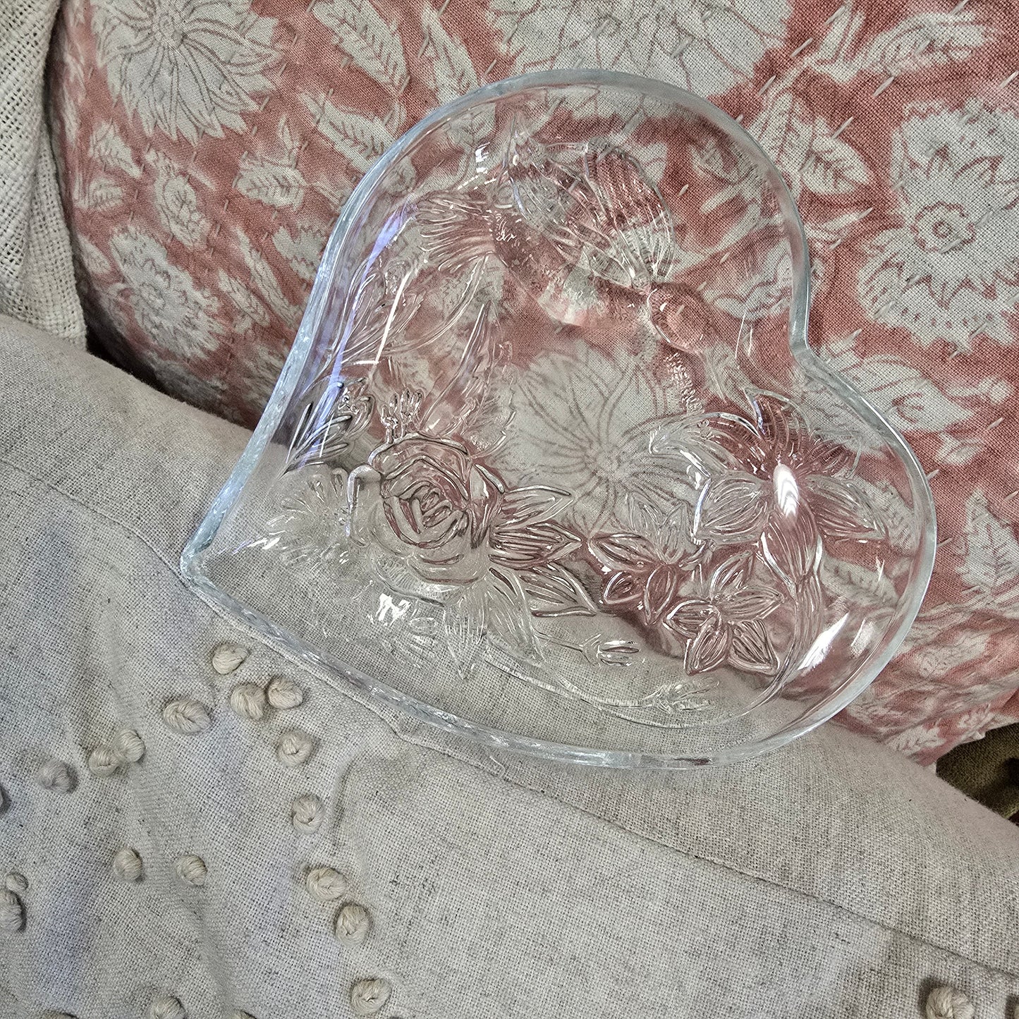 Vintage Glass Dish with Roses