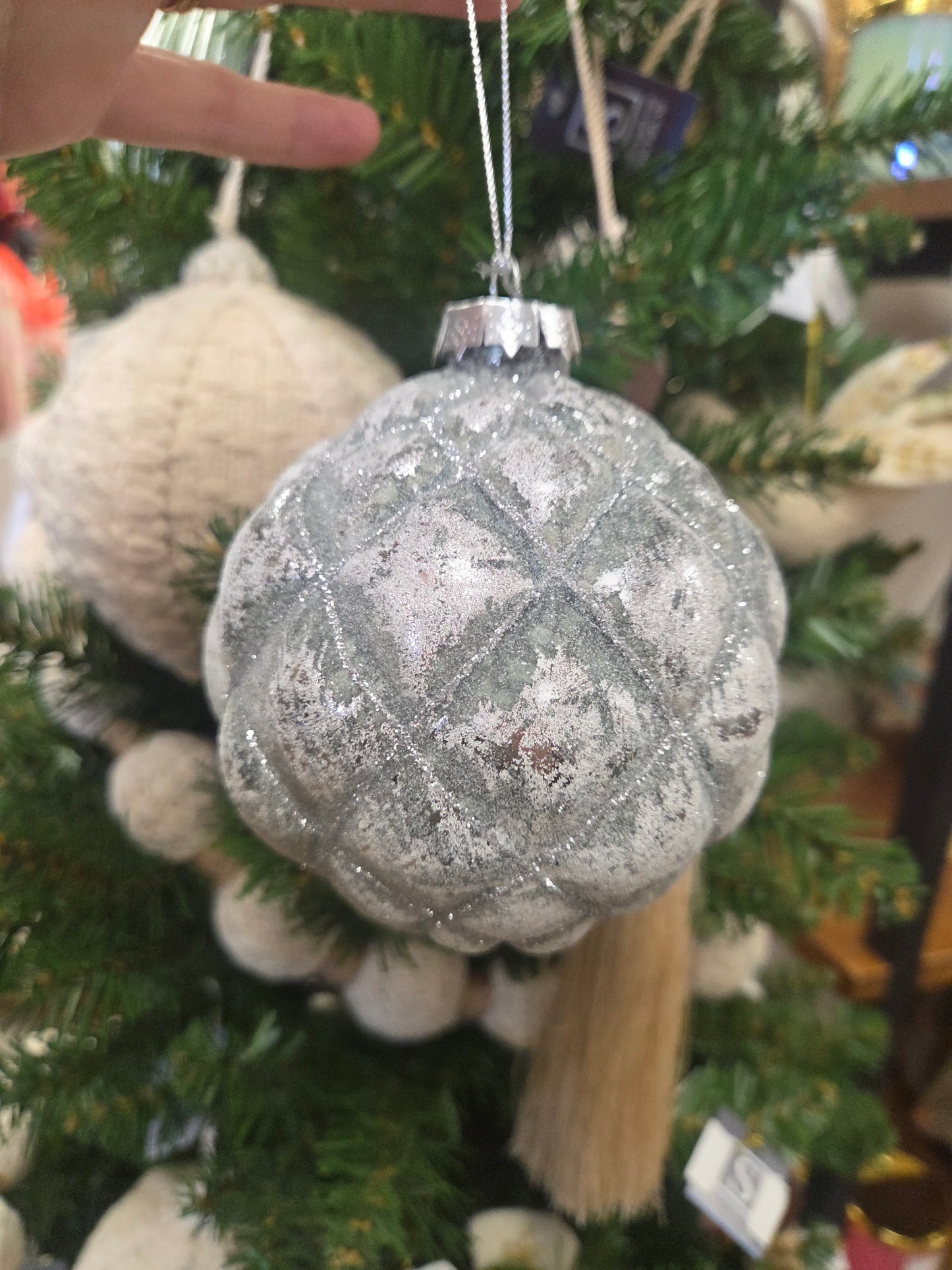 Silver Glitter Glass Ornaments
