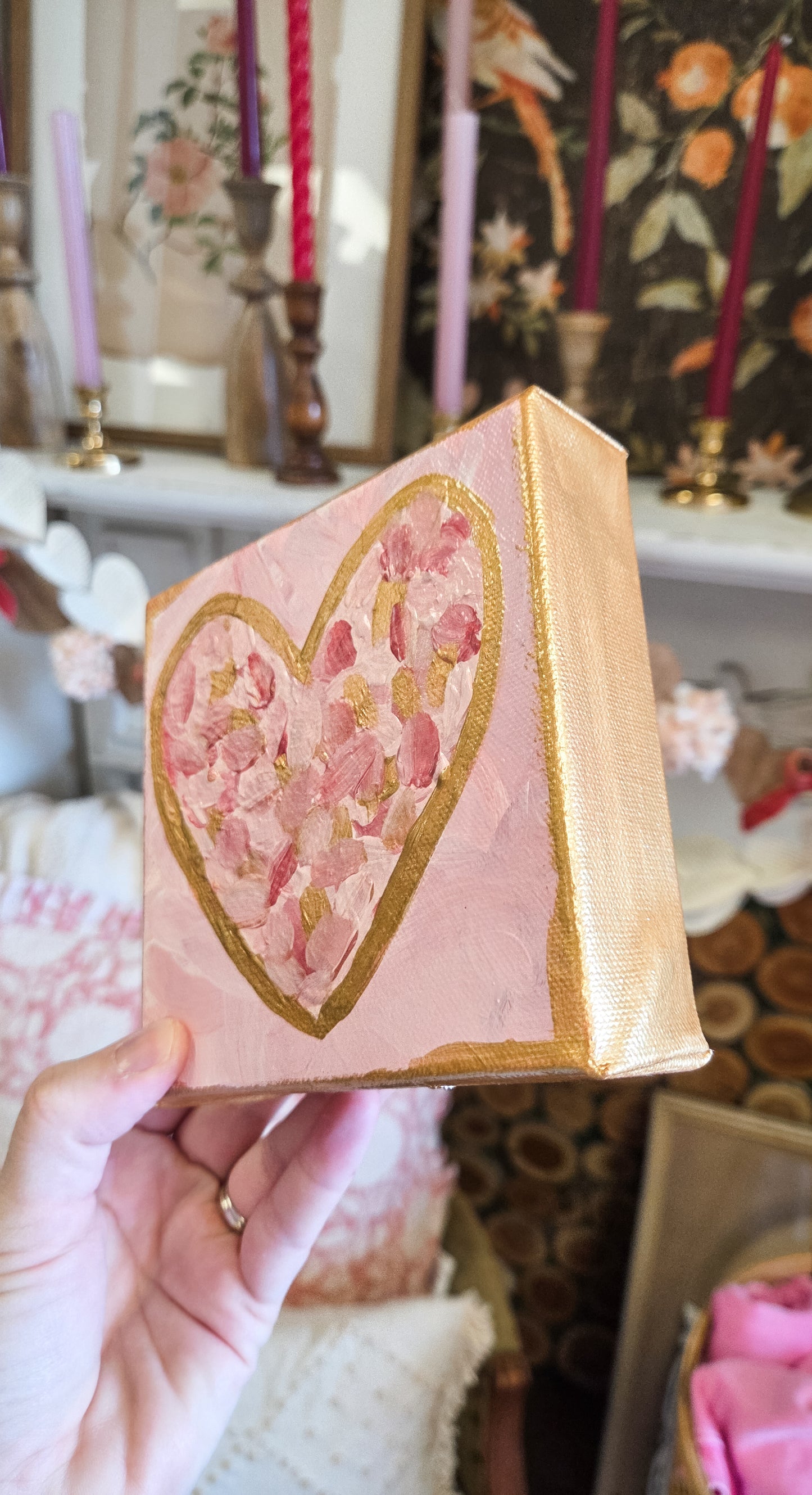 All About Love Hearts On Canvas W/ Gold Trim