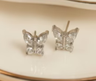 Crystal Butterfly Studs (Silver)