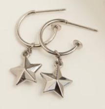 Waterproof Star Charm C Hoop Earrings (Silver)