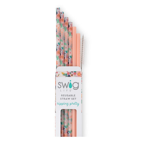 SWIG Full Bloom + Coral Reusable Straw Set
