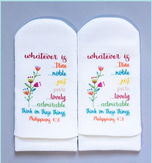 Standing on the Word Scripture Socks- Think on these things- Phil 4:8