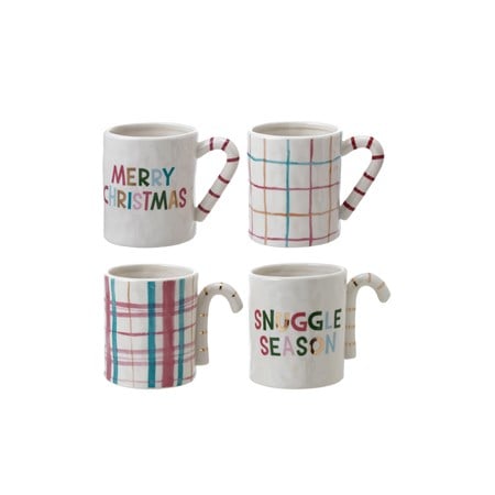 Stoneware Mug with Candy Cane Handle, 4 Styles