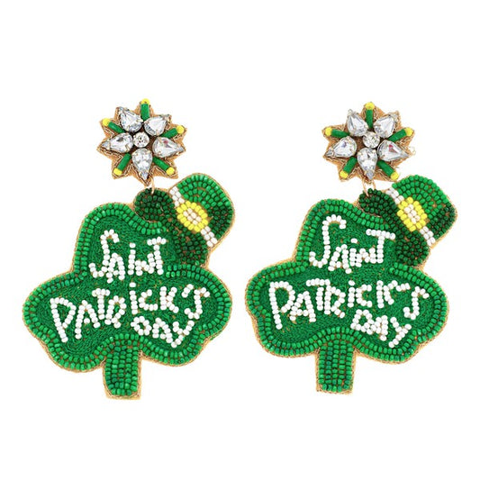 St.Patrick's Day Clover Seed Bead Earrings