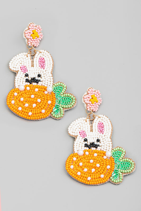 Easter Bunny and Carrot Seed Bead Earrings