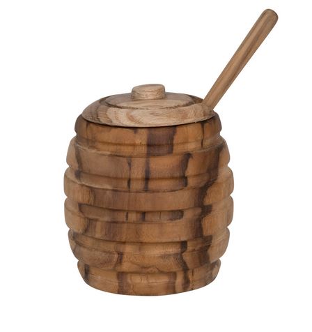 Teakwood Honey Jar with Wood Honey Dipper