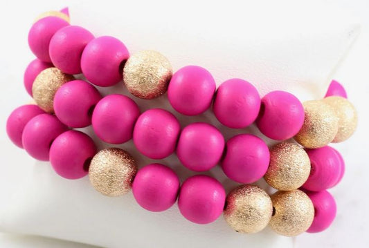 Hot Pink Isabella Textured Ball Bead Bracelet