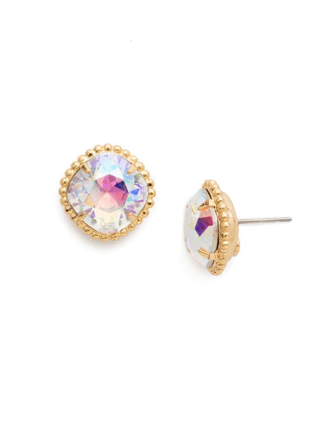 Cushion Solitaire Stud Earring (Bright Gold Finish)