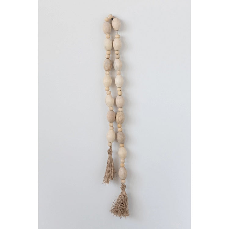 Mango Wood Bead Garland with Jute Tassels