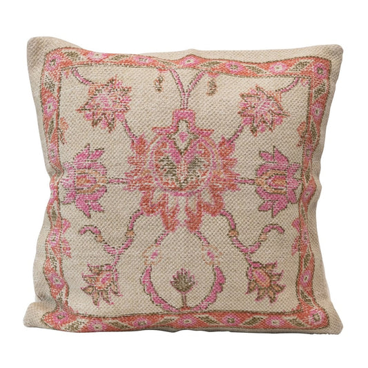 Pink/Taupe Cotton Printed Pillow