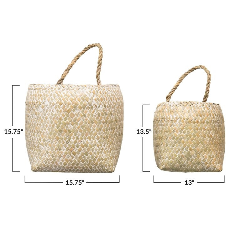 White Washed Seagrass Wall Basket