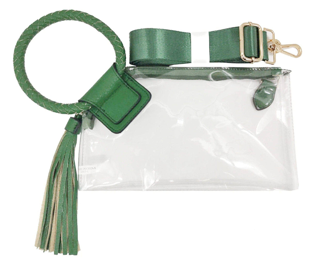 AD205T See Through Clear Cuff Handle Tassel Wristlet Crossbody