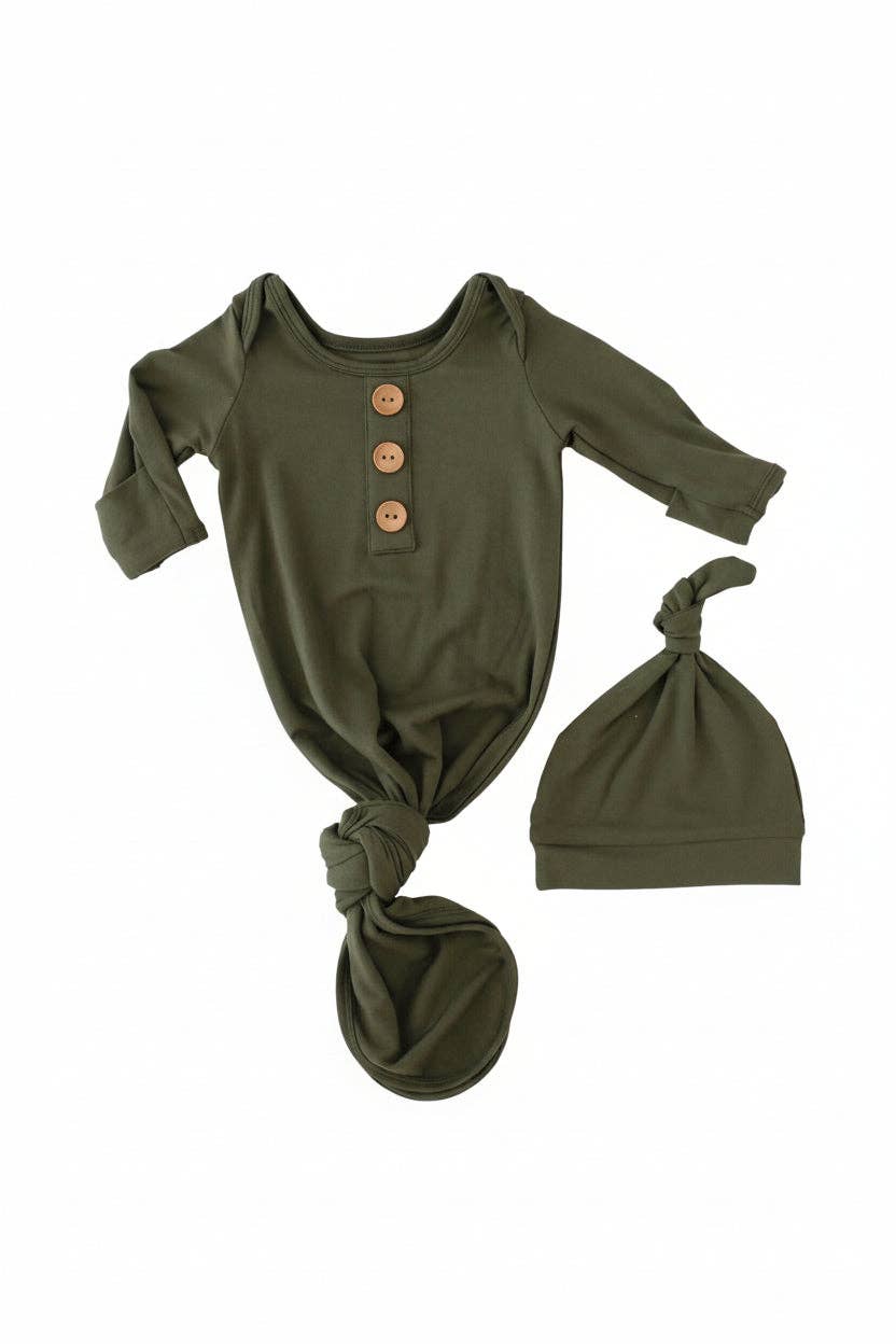 Bamboo Baby Knot Gown & Hat | Solid Olive
