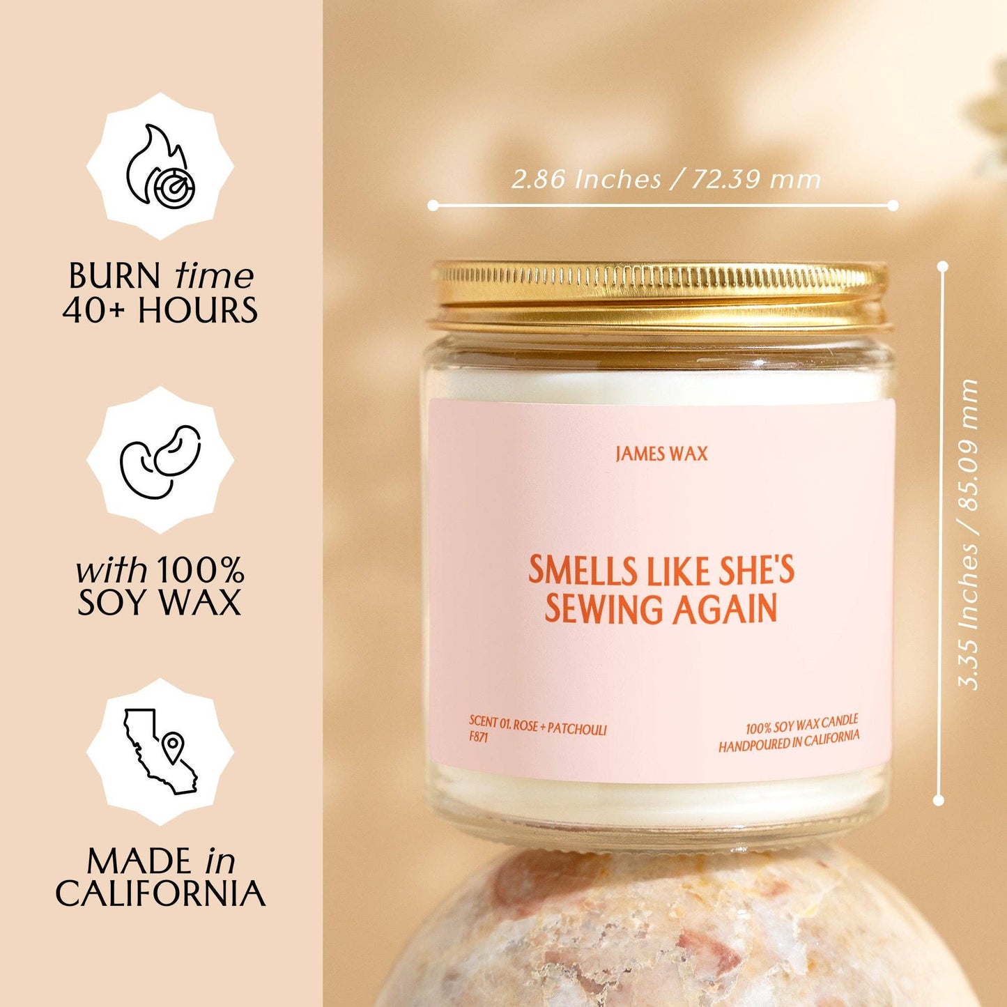 Sewing Gift Smells Like She's Sewing Again Candle (Rose + Patchouli)