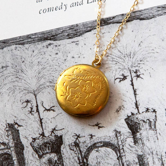 Vintage Large Round Locket Necklace (Floral)