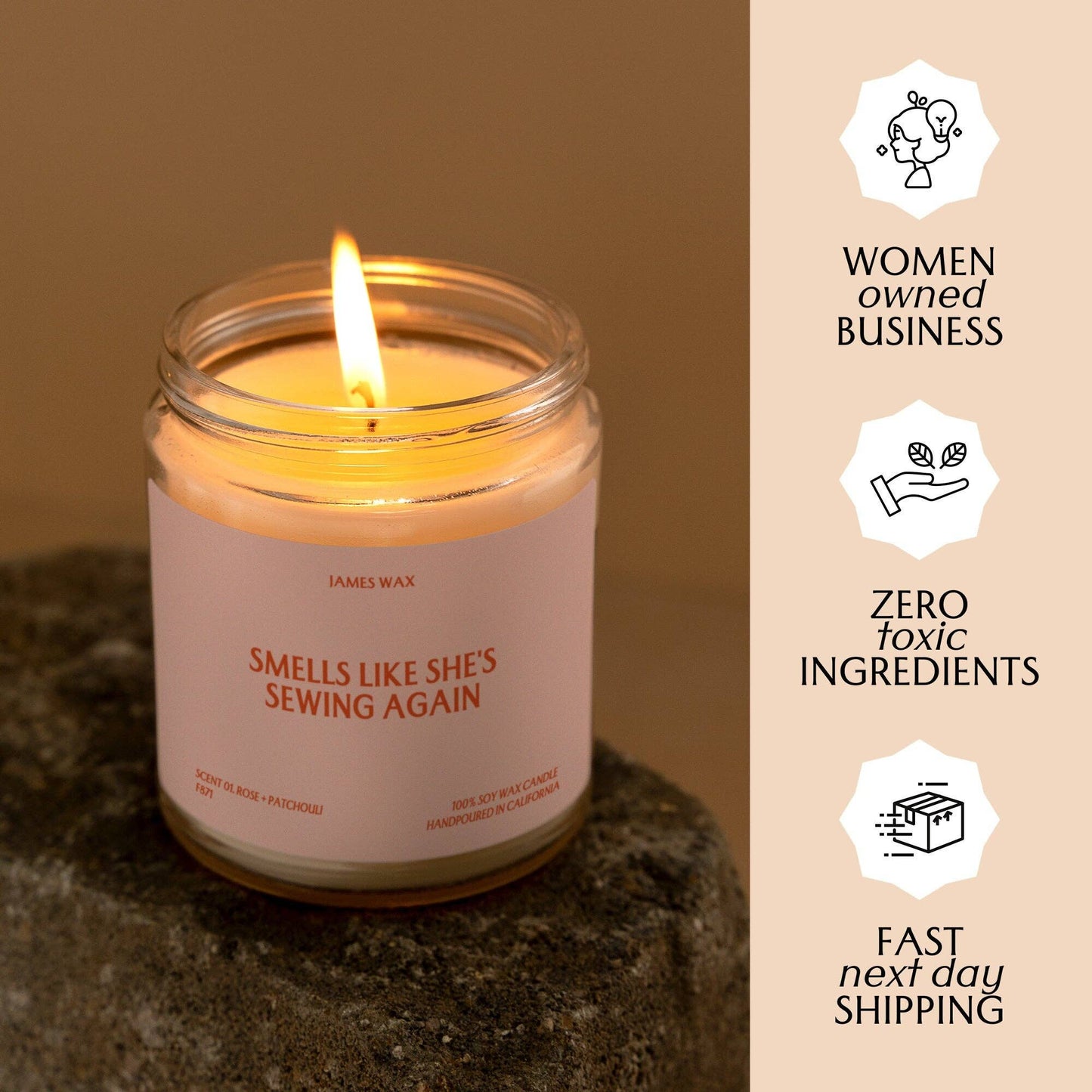 Sewing Gift Smells Like She's Sewing Again Candle (Rose + Patchouli)