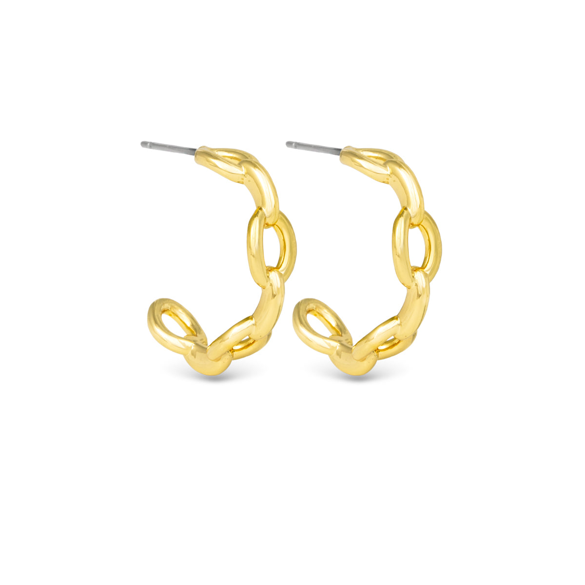 Gold London Polished Chain Link Hoop Earrings