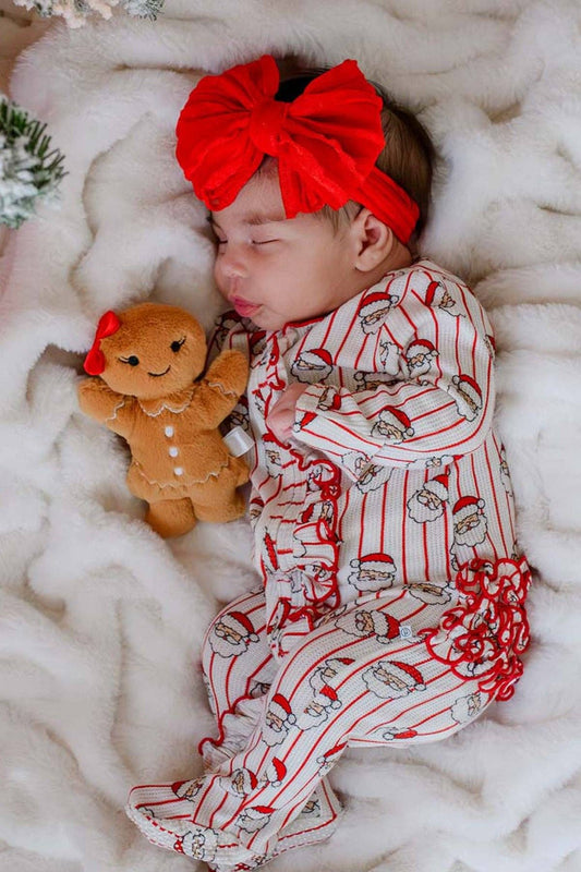 Christmas Bamboo Waffle Ruffle Zipper Footie | Holly & Jolly