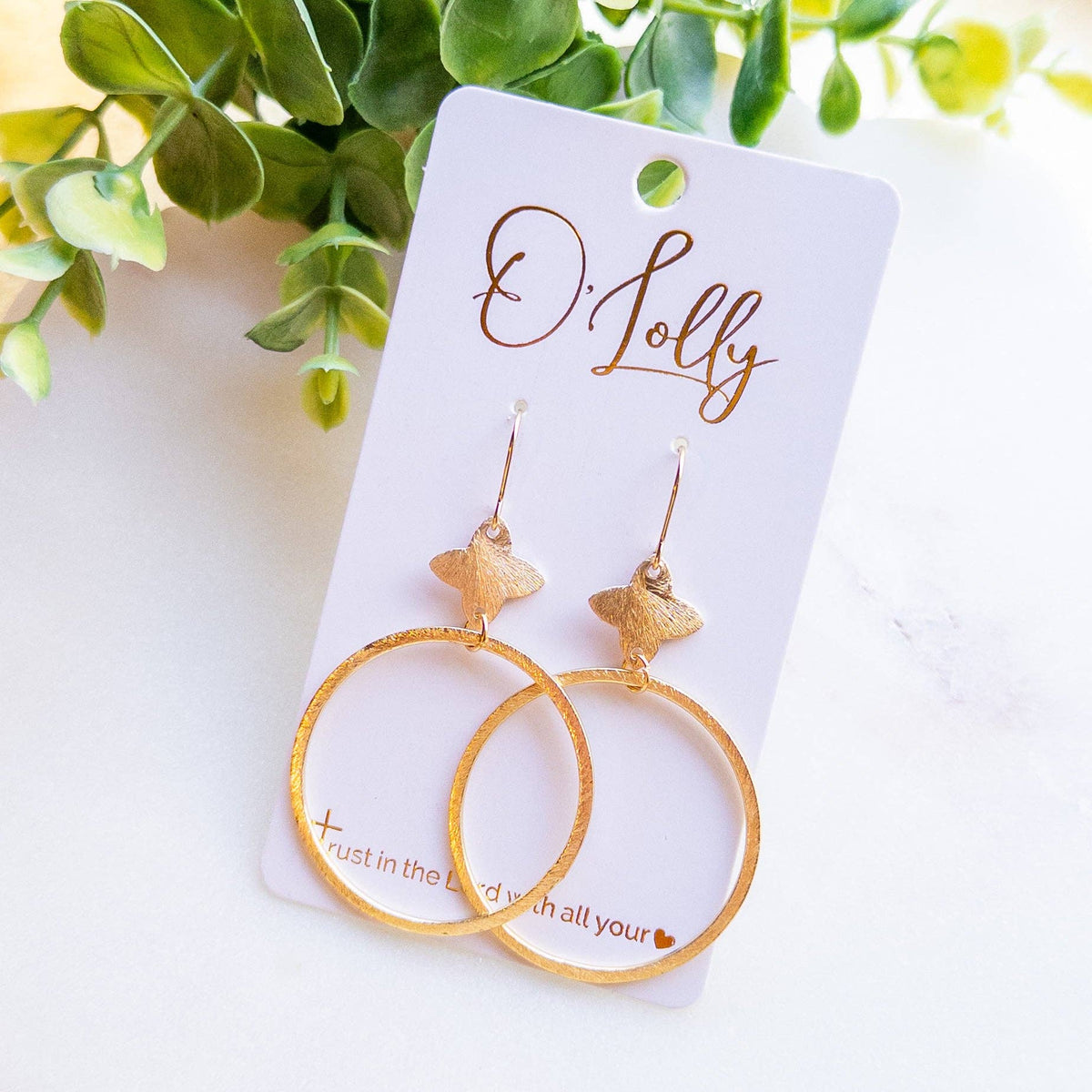 Textured Gold Hoop Drop Earrings “Hollis”