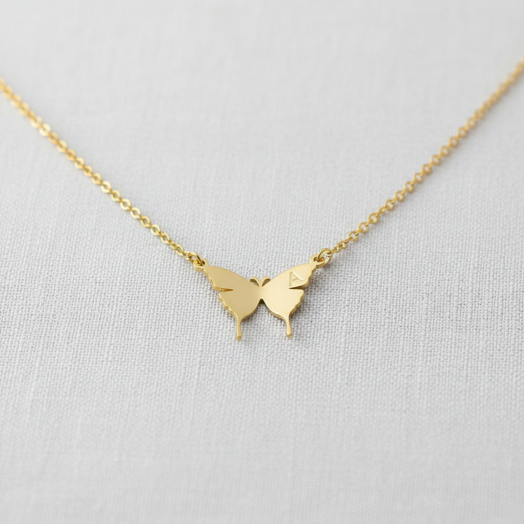 Gold Plated Butterfly Letter Necklace