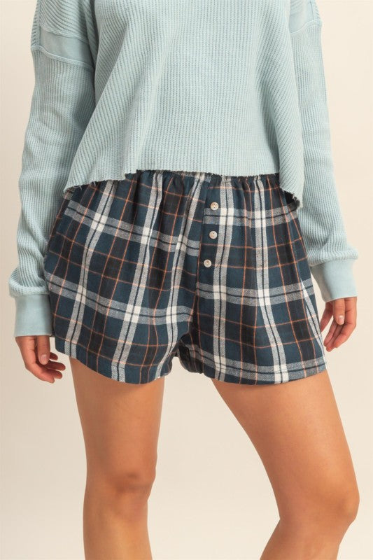 Pleasantly Plaid Button Front Boxer Style Flannel Shorts