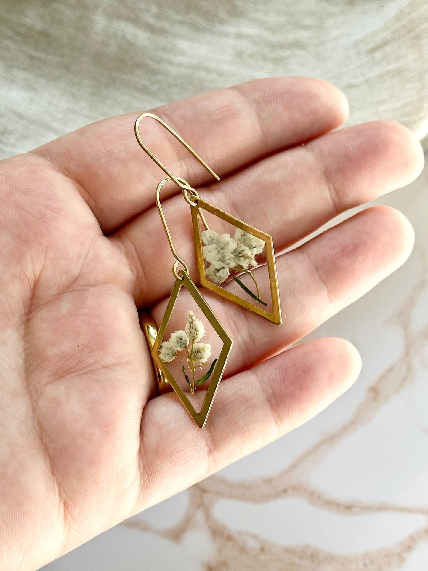 Pressed Flower Jewelry | Minimalist Jewelry | Brass Jewelry