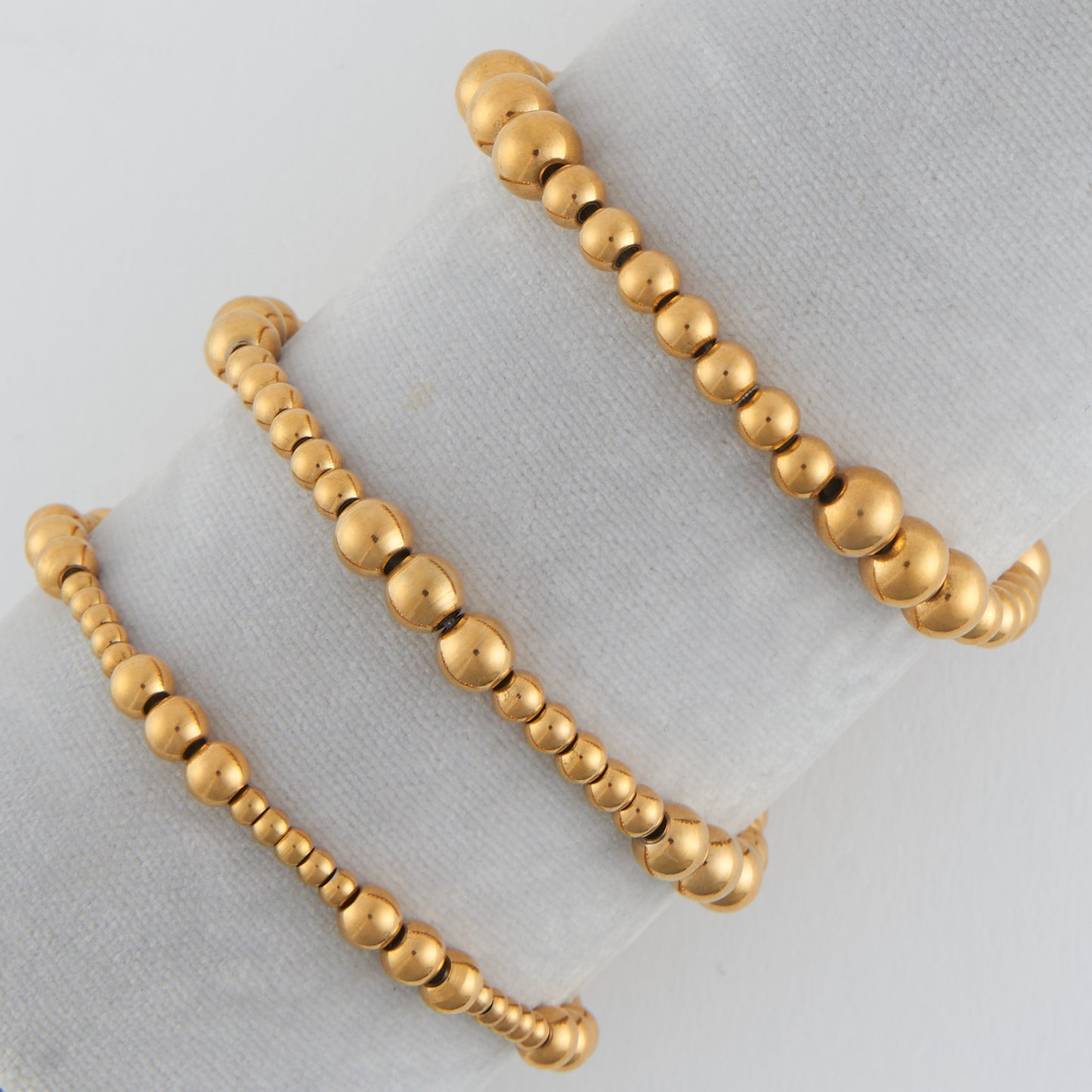Graduated Gold Bead Stretch Bracelet Trio