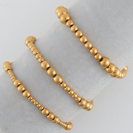 Graduated Gold Bead Stretch Bracelet Trio