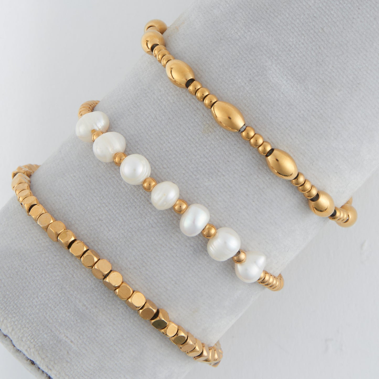 Genuine Pearl Stretch Bracelet Trio
