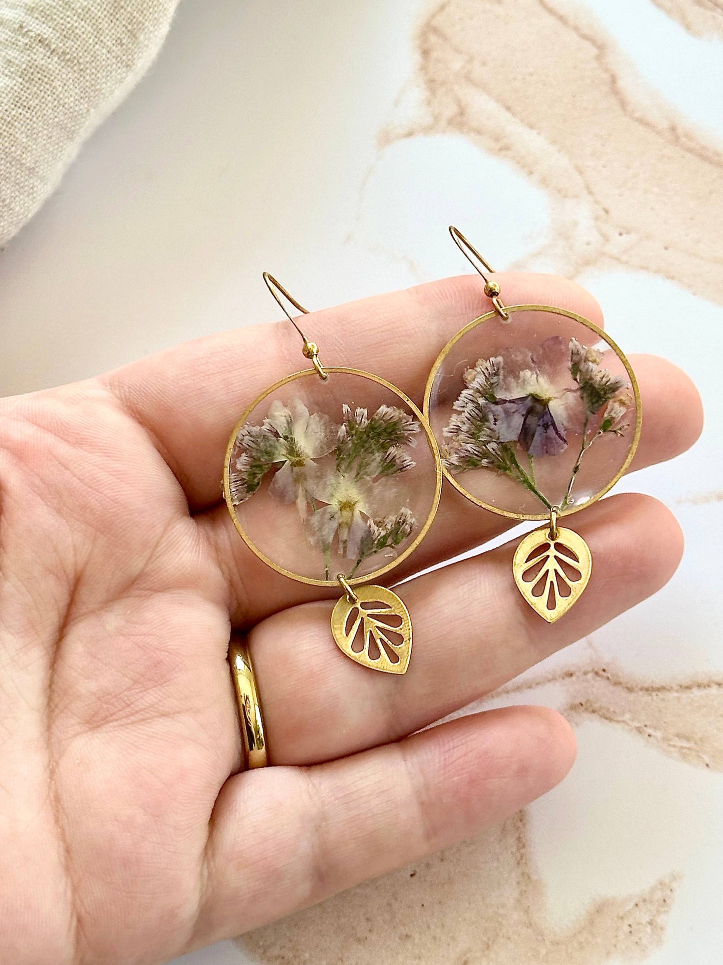 Pressed Flower Jewelry | Minimalist Jewelry | Brass Jewelry