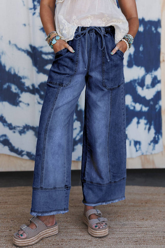 Dancing on the Waves Drawstring Denim Pants (Multiple Washes)