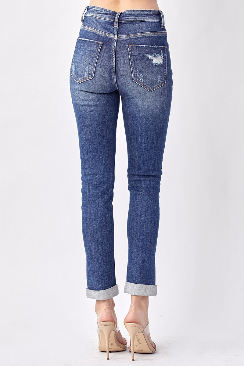 Button Fly Roll Up Skinny Jean