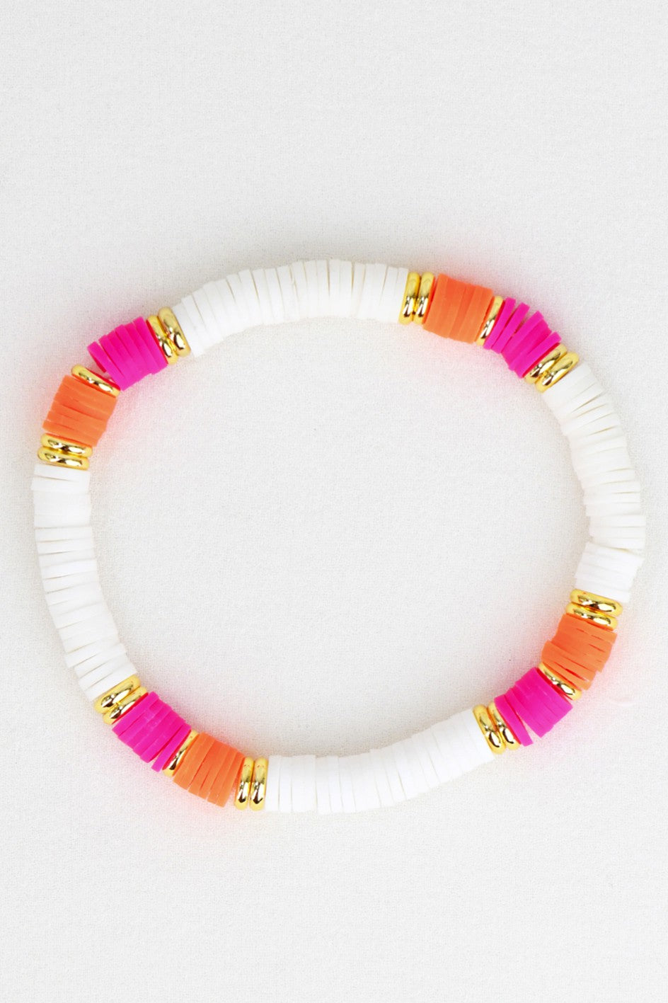 Orange/Pink Polymer Clay Flat Disc Bead Bracelet
