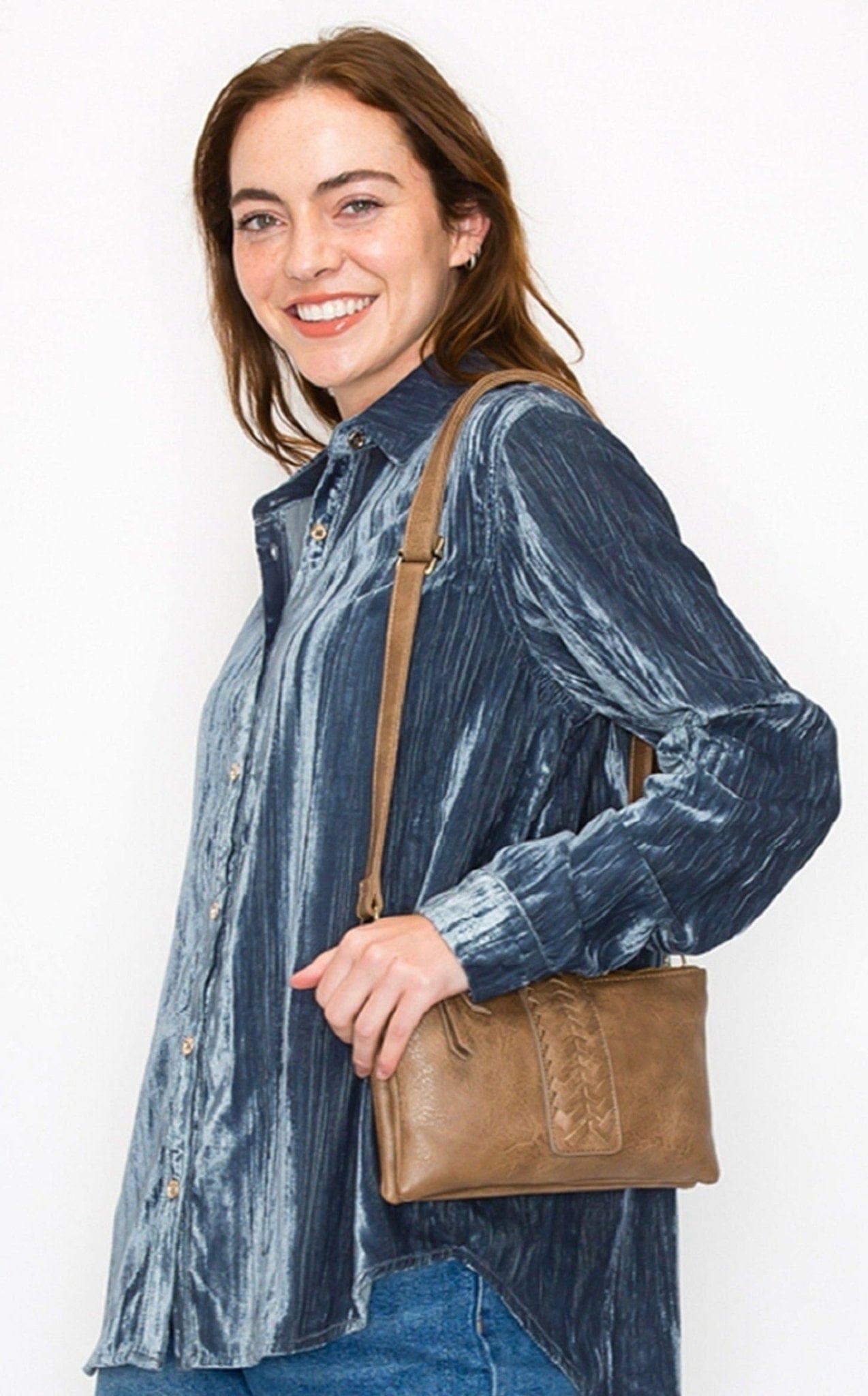 Women's Two-Compartment Crossbody Bag with Braid Detail