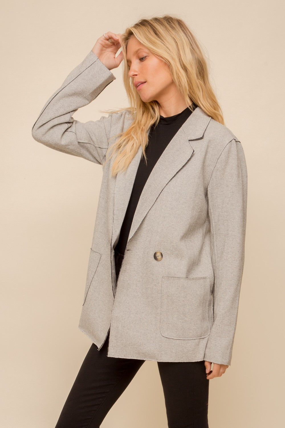 Roxi Raw Edge Herringbone Tweed Blazer (Small to Large)