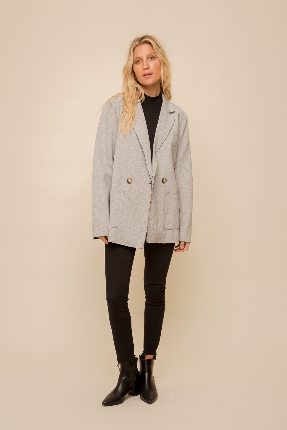 Roxi Raw Edge Herringbone Tweed Blazer (Small to Large)