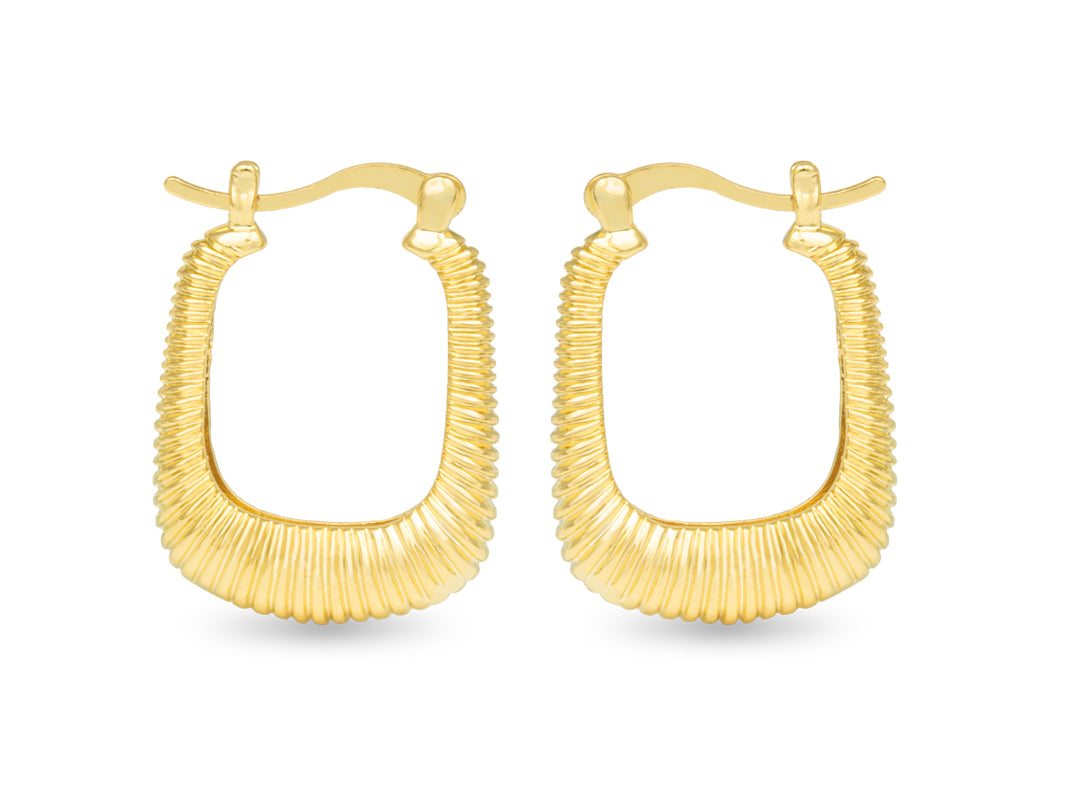 Gold Angelina Polished Ribbed Square Hoop Earrings