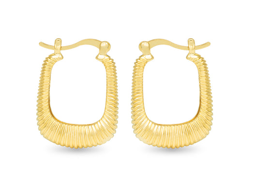 Gold Angelina Polished Ribbed Square Hoop Earrings