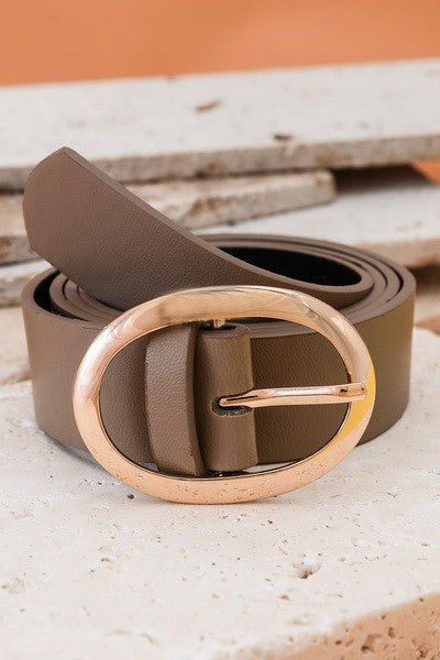 Classic Oval Buckle Faux Leather Belt, 2 Colors