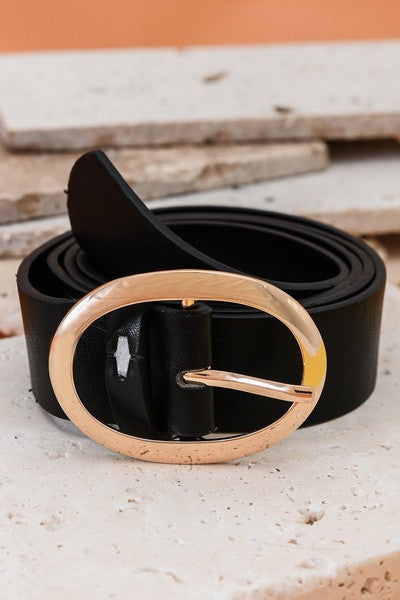 Classic Oval Buckle Faux Leather Belt, 2 Colors